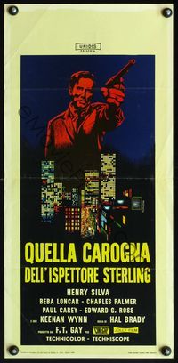 5w525 FALLING MAN Italian locandina '68 Papuzza art of Henry Silva w/gun over city!
