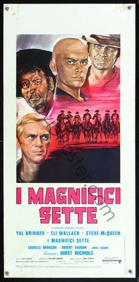 5w615 MAGNIFICENT SEVEN Italian locandina R70 Brynner, Steve McQueen, Sturges' 7 Samurai western!