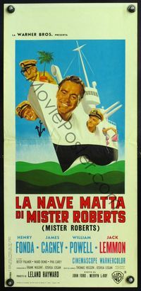 5w633 MISTER ROBERTS Italian locandina R63 Martinati art of Fonda, Cagney, William Powell & Lemmon!