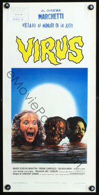 5w640 NIGHT OF THE ZOMBIES Italian locandina '80 image of terrified girl in water w/2 monsters!