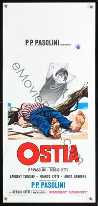 5w649 OSTIA Italian locandina '70 written by Pier Paolo Pasolini, art of crazed murderer!