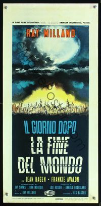 5w651 PANIC IN YEAR ZERO Italian locandina '62 wild Symeoni art of nuclear bomb exploding in city!