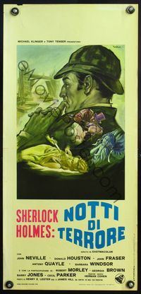5w713 STUDY IN TERROR Italian locandina '66 John Neville as Sherlock Holmes, cool Copizzi art!