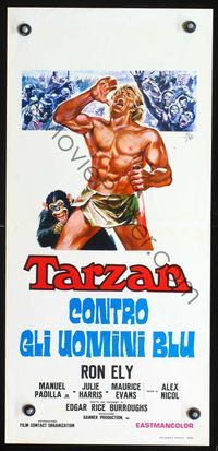 5w720 TARZAN & THE FOUR O'CLOCK ARMY Italian locandina '68 Symeoni artwork of Ron Ely in loincloth!