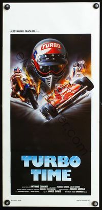 5w739 TURBO TIME Italian locandina '83 really cool car & motorcycle racing artwork by E. Sciotti!