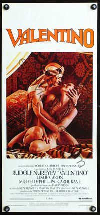 5w746 VALENTINO Italian locandina '77 great image of Rudolph Nureyev & naked Michelle Phillipes!
