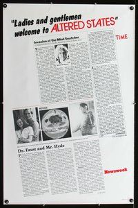 5x037 ALTERED STATES Newsweek & Time Magazine 1sh '80 William Hurt, Paddy Chayefsky, Ken Russell!