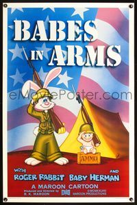 5x062 BABES IN ARMS Kilian 1sh '88 Roger Rabbit & Baby Herman in Army uniform with rifles!