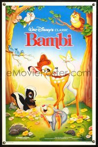 5x074 BAMBI 1sh R88 Walt Disney cartoon deer classic, great art of forest animals!