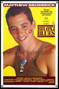 5x098 BILOXI BLUES 1sh '88 close-up image of military man Matthew Broderick w/lipstick on cheek!