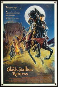 5x105 BLACK STALLION RETURNS 1sh '83 really cool action art of boy riding horse!