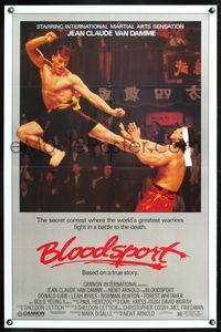 5x114 BLOODSPORT 1sh '88 cool image of Jean Claude Van Damme kicking Bolo Yeung, martial arts!