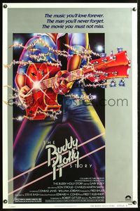 5x142 BUDDY HOLLY STORY style B 1sh '78 cool artwork of Gary Busey as Holly rocking out with guitar!