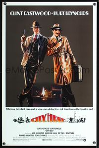 5x179 CITY HEAT 1sh '84 art of Clint Eastwood the cop & Burt Reynolds the detective by Fennimore!