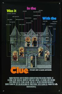 5x188 CLUE 1sh '85 Madeline Kahn, Tim Curry, Christopher Lloyd, cool board game poster design!
