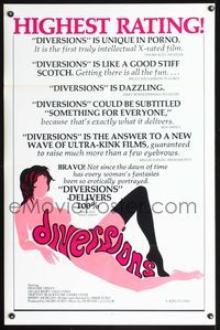 5x262 DIVERSIONS 1sh '76 x-rated, cool sexy art design of title over nude woman!
