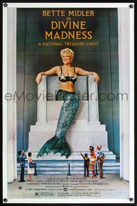 5x264 DIVINE MADNESS style B 1sh '80 wacky image of Bette Midler as mermaid on Lincoln Memorial!