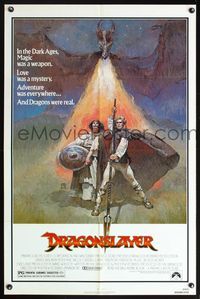 5x272 DRAGONSLAYER 1sh '81 cool Jeff Jones fantasy artwork of Peter MacNicol w/spear, dragon!