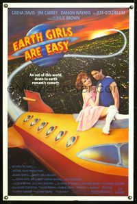 5x288 EARTH GIRLS ARE EASY 1sh '89 great image of Geena Davis & alien Jeff Goldblum on space ship!