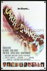 5x291 EARTHQUAKE 1sh '74 Charlton Heston, Ava Gardner, cool Joseph Smith disaster title art!