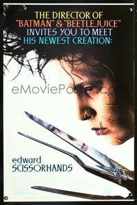 5x294 EDWARD SCISSORHANDS 1sh '90 Tim Burton classic, best close up of scarred Johnny Depp!