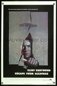 5x309 ESCAPE FROM ALCATRAZ 1sh '79 cool artwork of Clint Eastwood busting out by Lettick!