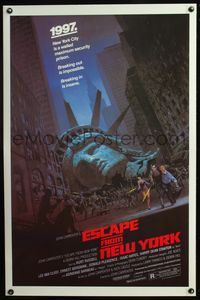 5x310 ESCAPE FROM NEW YORK 1sh '81 John Carpenter, art of decapitated Lady Liberty by Barry E. Jackson!
