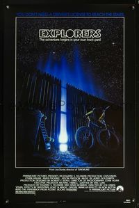 5x317 EXPLORERS 1sh '85 Joe Dante directed, image of bike & skateboard by glowing fence!