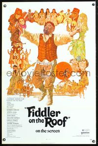 5x339 FIDDLER ON THE ROOF 1sh '72 cool artwork of Topol & cast by Ted CoConis!