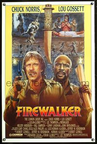 5x349 FIREWALKER 1sh '86 J.D. artwork of explorers Chuck Norris & Lou Gossett!