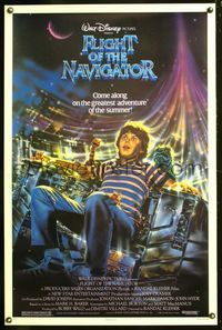 5x363 FLIGHT OF THE NAVIGATOR 1sh '86 Disney sci-fi, cool artwork of Joey Cramer in spaceship!