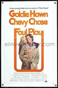 5x372 FOUL PLAY 1sh '78 wacky Lettick art of Goldie Hawn & Chevy Chase, screwball comedy!
