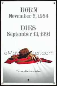 5x374 FREDDY'S DEAD style A teaser 1sh '91 image of Freddy Krueger's outfit, saved the best for last