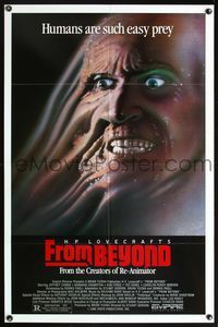 5x381 FROM BEYOND 1sh '86 H.P. Lovecraft, wild sci-fi horror image, humans are such easy prey!