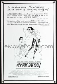 5x567 NEW YORK NEW YORK 1sh R80s Hirschfeld art of Robert De Niro playing sax w/Liza Minnelli!