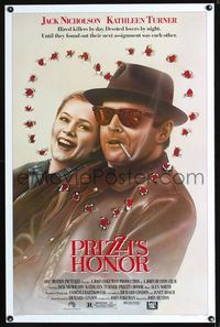 5x607 PRIZZI'S HONOR 1sh '85 cool art of smoking Jack Nicholson & Kathleen Turner!
