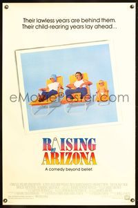 5x616 RAISING ARIZONA 1sh '87 Coen Brothers, Nicolas Cage, great artwork of cast in lawnchairs!
