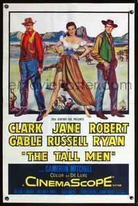 5x710 TALL MEN 1sh '55 full-length art of Clark Gable, sexy Jane Russell showing leg & Robert Ryan!