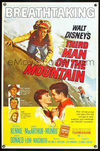 5x724 THIRD MAN ON THE MOUNTAIN 1sh '59 artwork of James MacArthur climbing mountain!