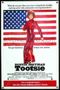 5x730 TOOTSIE video 1sh '82 full-length Dustin Hoffman in drag by American flag!