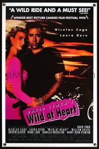 5x764 WILD AT HEART 1sh '90 David Lynch, sexiest image of Nicolas Cage & Laura Dern!
