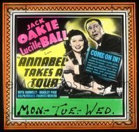 5y060 ANNABEL TAKES A TOUR glass slide '38 great image of Lucille Ball smiling big with Jack Oakie!