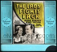 5y076 LADY FIGHTS BACK glass slide '37 art of Kent Taylor & Irene Hervey + men brawling!