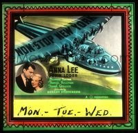 5y082 NON-STOP NEW YORK glass slide '37 Anna Lee & John Loder + great airplane art with cut-outs!