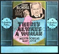 5y102 THERE'S ALWAYS A WOMAN glass slide '38 artwork of sexy Joan Blondell & Melvyn Douglas!