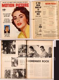 5y034 MOTION PICTURE magazine November 1956, portrait of Elizabeth Taylor + inset James Dean!