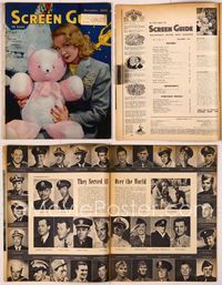 5y045 SCREEN GUIDE magazine December 1945, great image of Betty Hutton with giant pink teddy bear!