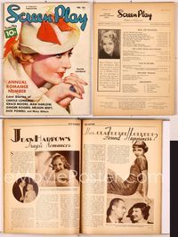 5y048 SCREEN PLAY magazine February 1936, wonderful artwork of Carole Lombard by Zoe Mozert!