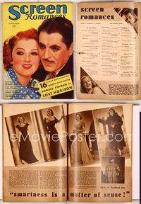 5y050 SCREEN ROMANCES magazine September 1936, art of Myrna Loy & Warner Baxter by Earl Christy!