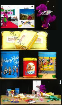 5y007 FAMILY PROMO LOT 39 misc items '90s Barney, Looney Tunes, Lassie, Peanut Butter Solution!